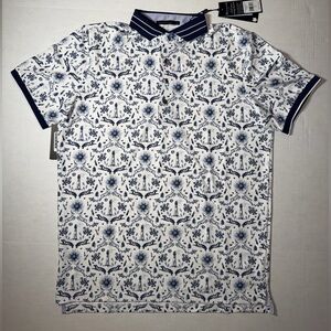 Greyson Navy and White Patterned Polo Shirt
